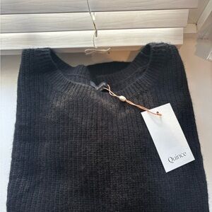 Quince 100% Cashmere Black Ribbed Crewneck Sweater